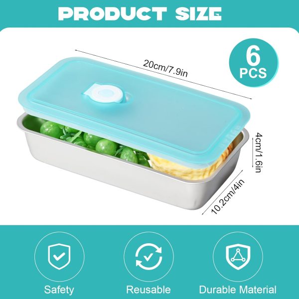 6 Pcs 304 Stainless Steel Bento Boxes, 28 oz Food Storage Containers Snack Boxes with Leakproof Lids, Divided Meal Prep Lunch Box Food Container Dishwasher Safe - Image 2