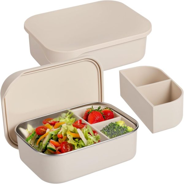 Stainless Steel Bento Boxes Set of 2-40 oz Lunch Box with Silicone Lid and Divider, 1200 ml Leak-Proof Meal prep Containers Food Containers for Office & Outdoor