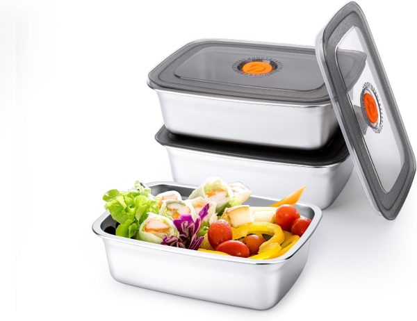 3 PCS Stainless Steel Food Storage Containers(33oz) with Lids Leak Proof & Airtight | Stainless steel freezer Containers,Airtight Bento Lunch Box,For Meal Prep,Fruit,Snack,Freezer