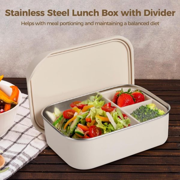 Stainless Steel Bento Boxes Set of 2-40 oz Lunch Box with Silicone Lid and Divider, 1200 ml Leak-Proof Meal prep Containers Food Containers for Office & Outdoor - Image 2