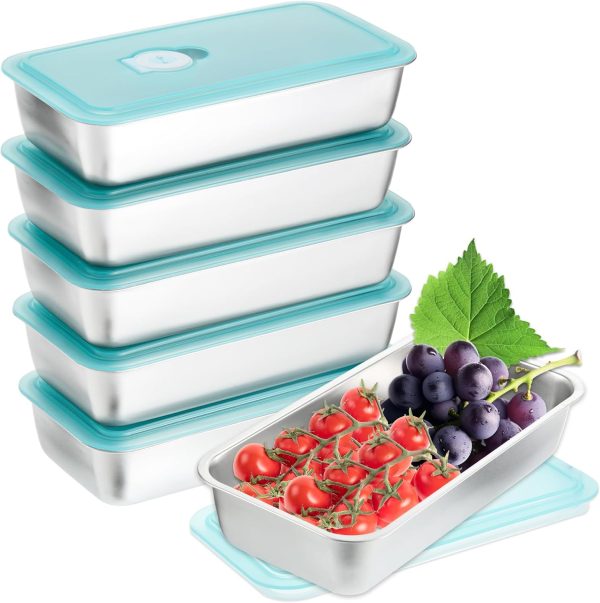 6 Pcs 304 Stainless Steel Bento Boxes, 28 oz Food Storage Containers Snack Boxes with Leakproof Lids, Divided Meal Prep Lunch Box Food Container Dishwasher Safe