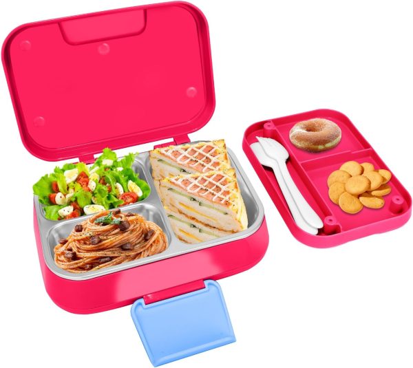Stainless Steel Lunch Box Leakproof 1000ml Bento Box with 3-Compartment Removable Tray, Eco-Friendly Food Container for Kids & Adults, Office, Travel, BPA Free (RoseRed)