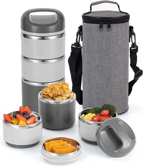 3-Layer Stainless Steel Lunch Box 1.43L- Leakproof, BPA-Free Insulated Bento Box for On-the-Go Meal Prep, Stackable Food Container for Women & Men