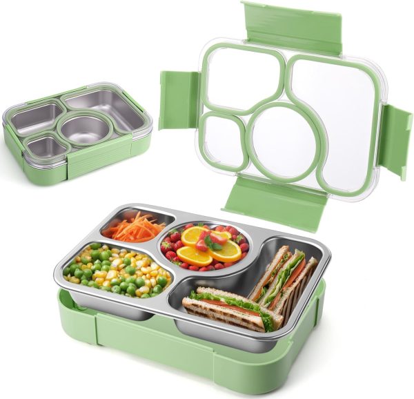 Stainless Steel Lunch Box for Kids, Stainless Steel Bento Box for Adult, 4 Compartment Metal Food Storage Containers with Lid for Travel, Work, Eco-Friendly, Leak-Proof