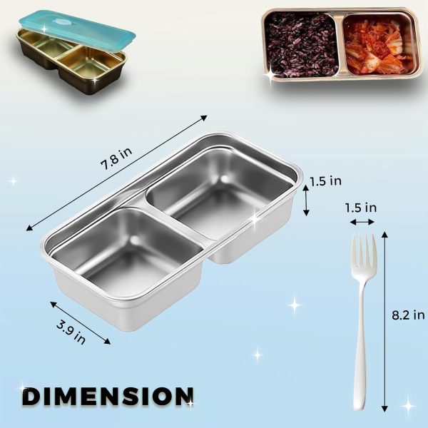 2-Pack Stainless Steel Snack Containers with Forks, Leakproof 304 Bento Snack Box with Date Dial, Portion Control Food Box for Travel, Outdoor, Healthy Snacks, Dishwasher Safe (Silver Set) - Image 2