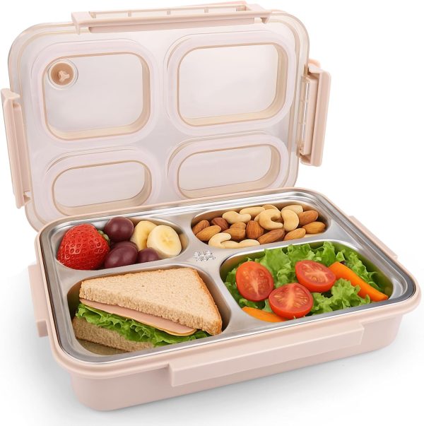 Stainless Steel Bento Box for Kids & Adults - 4 Compartments Lunch Box Kids, BPA-Free Leakproof Food Container, Durable & Dishwasher Safe for School/Office/Travel, 1000ml